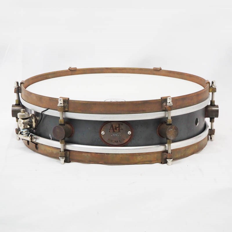 A&F Drum Co Rude Boy Raw Steel Snare Drum 12 x 3 with Raw Brass Hoopsの画像